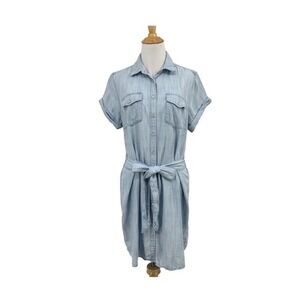 UNTUCKit Women's Size‎ 16 Blue Terry Tencel Lyocell Shirt Dress Belted